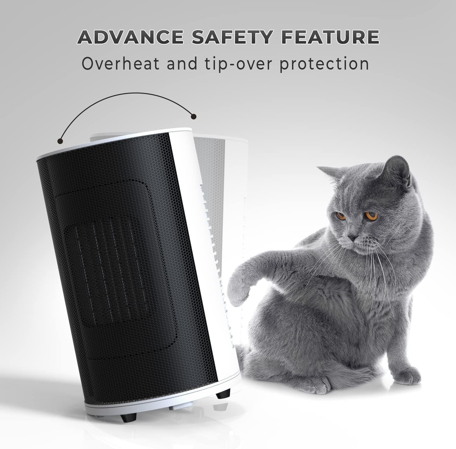Nuovva mini heater with advanced safety features to protect against overheat and tip-over 