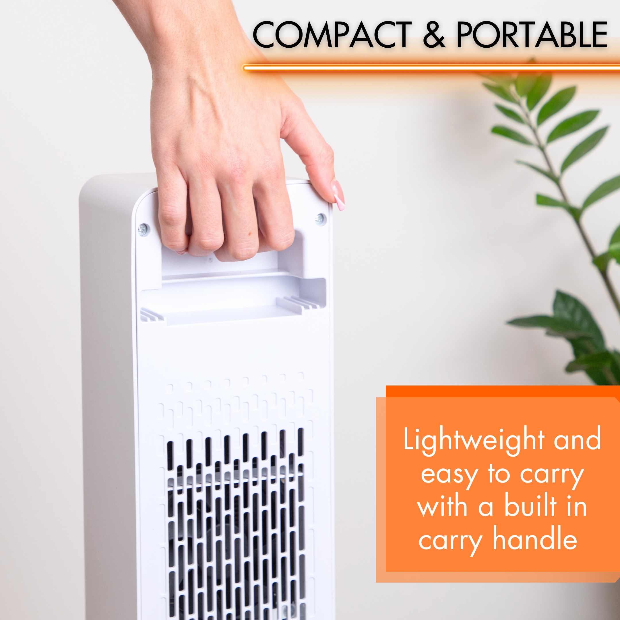 Portable with heater, lightweight and with easy to carry handle for easy efficient home heating. 