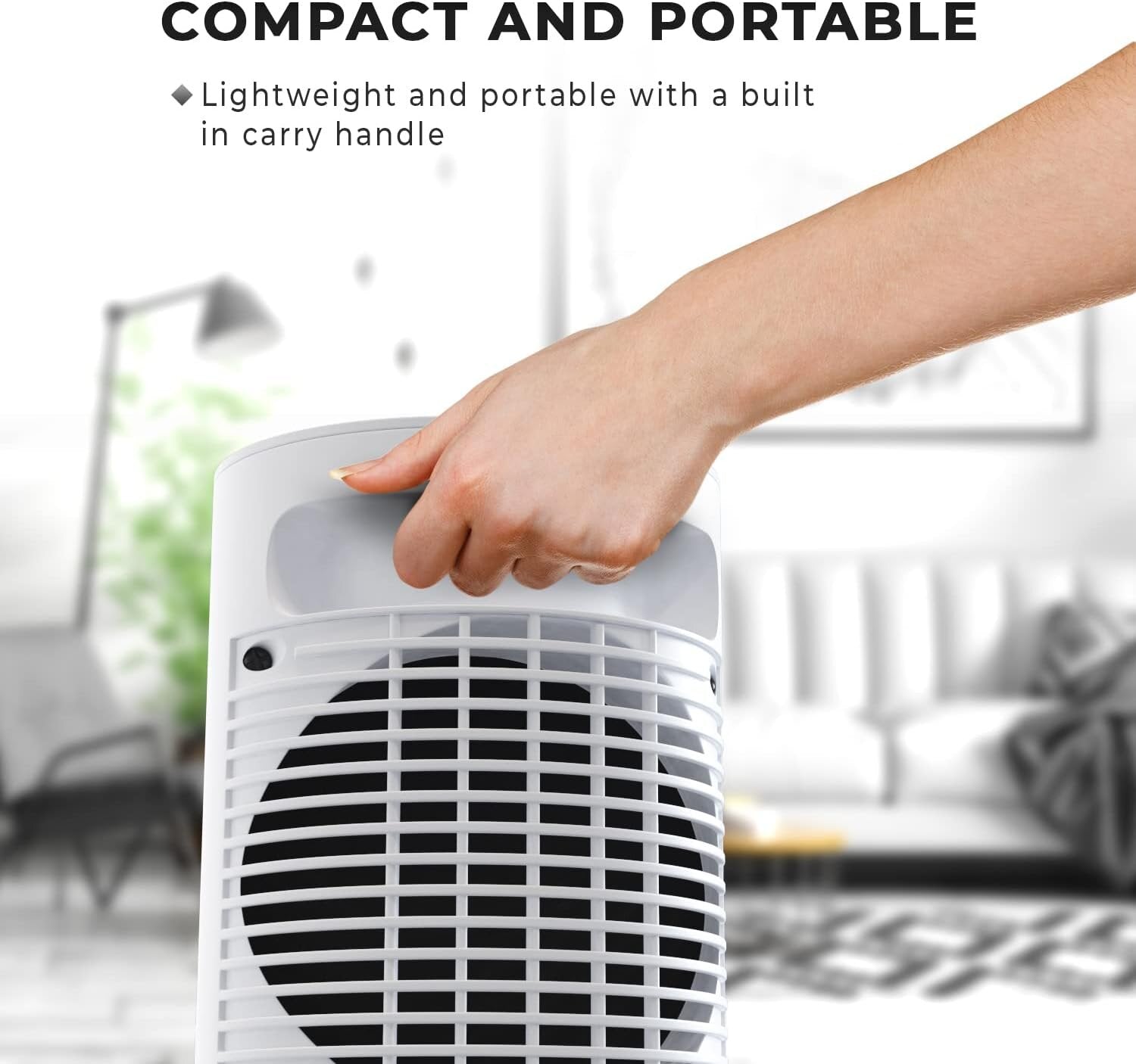nuovva compact and portable heater with built in carry handle. 