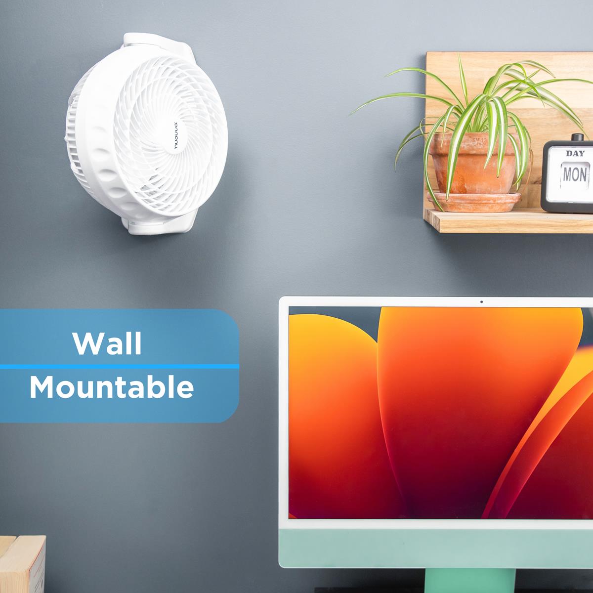 Wall mountable fan with 3 speed settings for efficient office cooling 