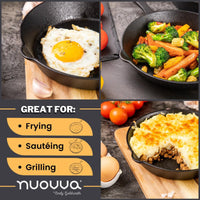 Nuovva cast iron skillet is great for frying sautéing and grilling. 