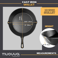 Nuovva 10 inch cast iron skillet with measurements
