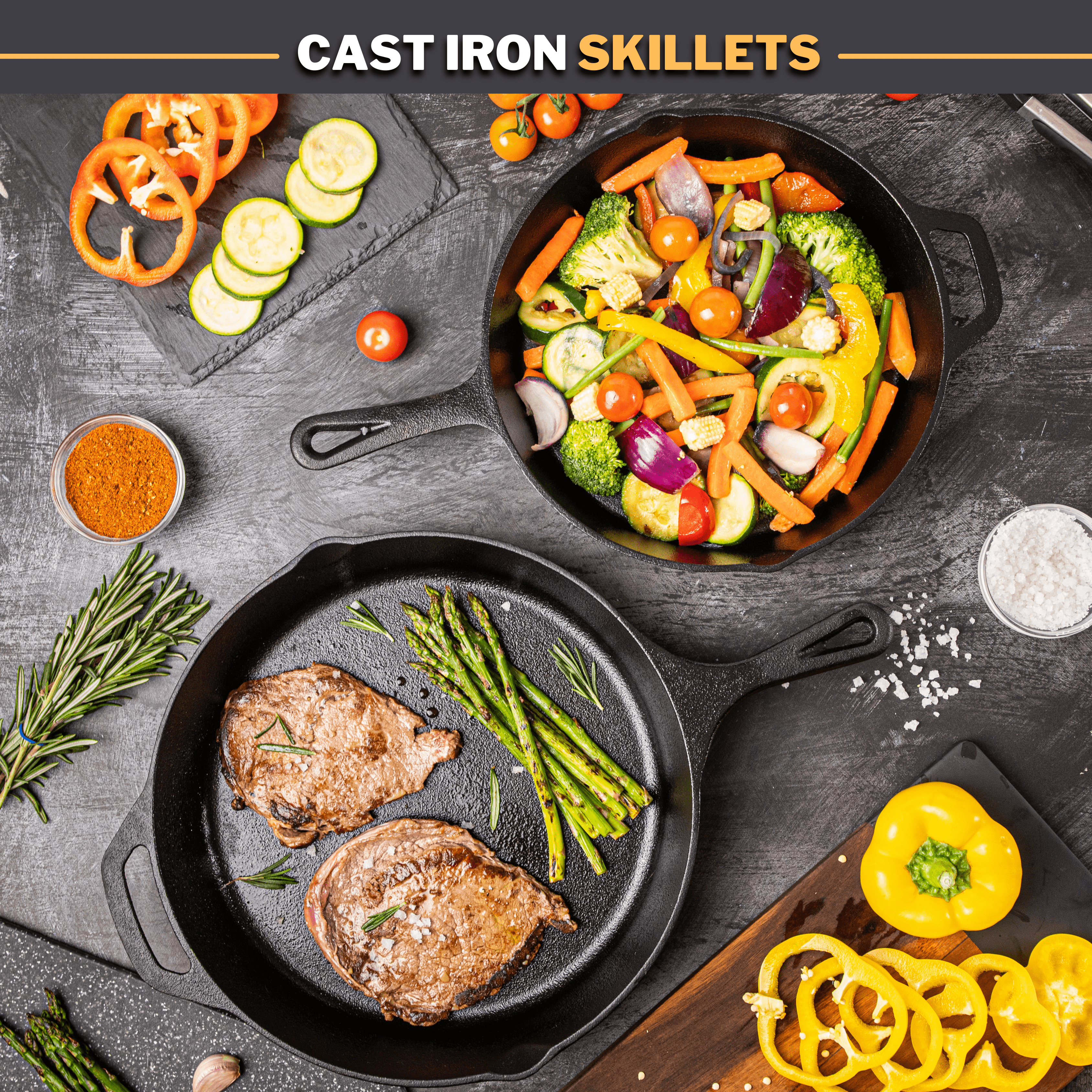 Pre-seasoned cast iron skillet set for cooking