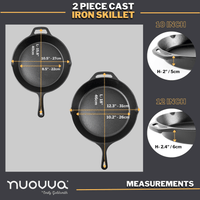 Nuovva 2pcs cast iron skillet set in 10 and 12 inches 