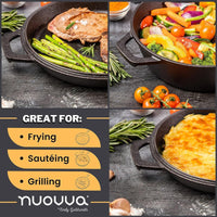 Nuovva pre-seasoned cast iron skillet & Dutch oven combo great for frying, sautéing and grilling. 