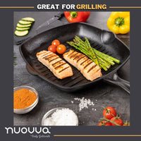 Nuovva square cast iron griddle pan is great for grilling. 