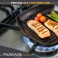 Nuovva square cast iron griddle pan with precise heat distribution