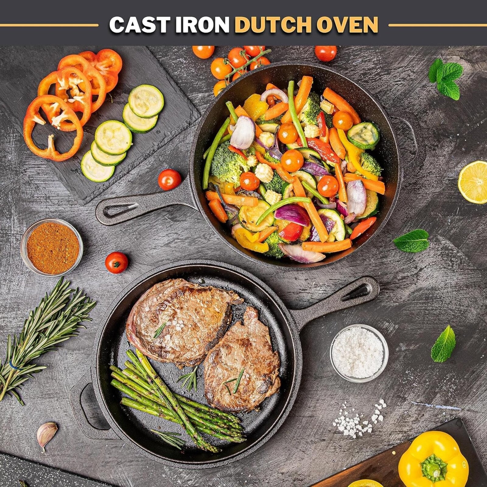 Nuovva Cast Iron Dutch Oven & Skillet Set