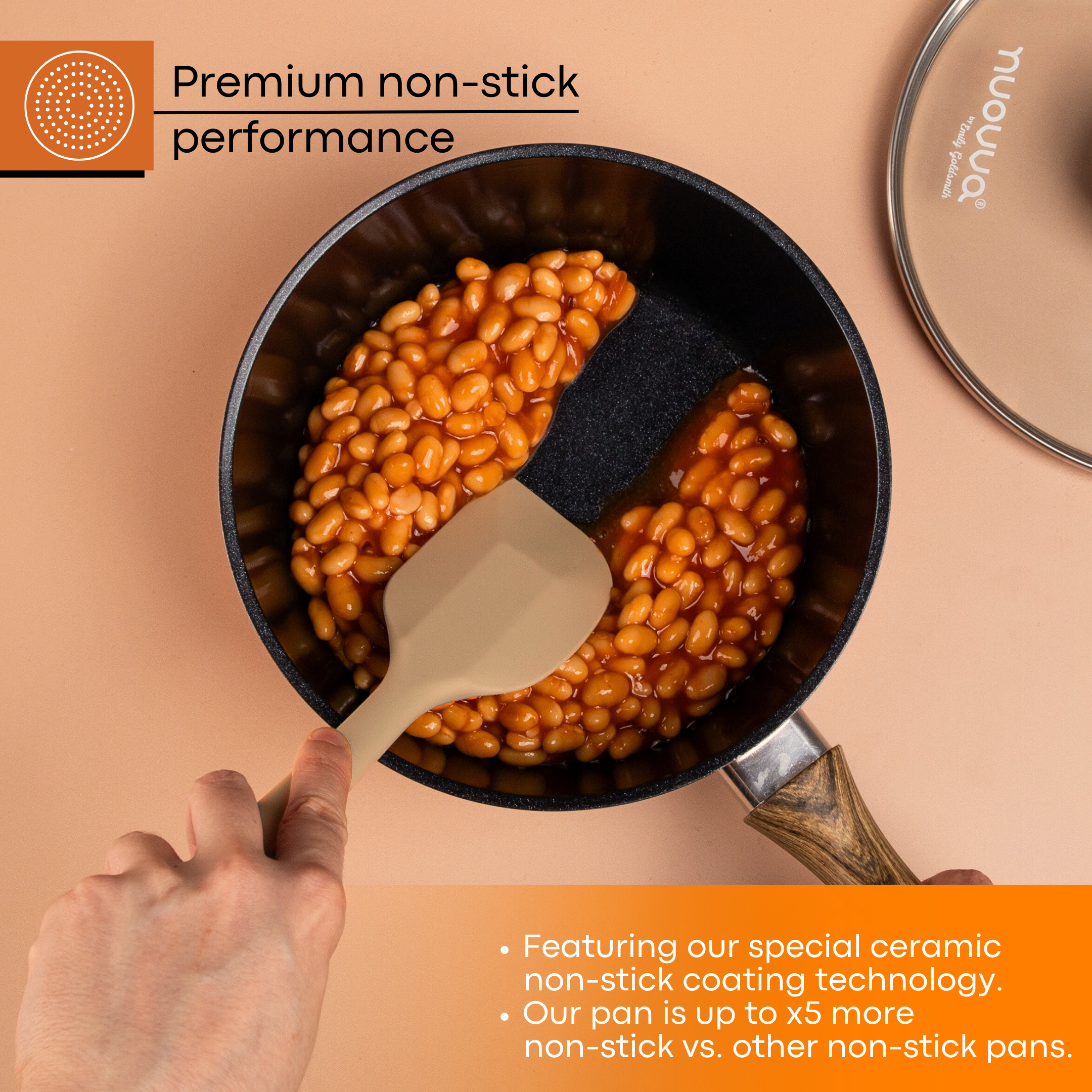 Premium non-stick saucepan with glass lid and non-stick coating. 