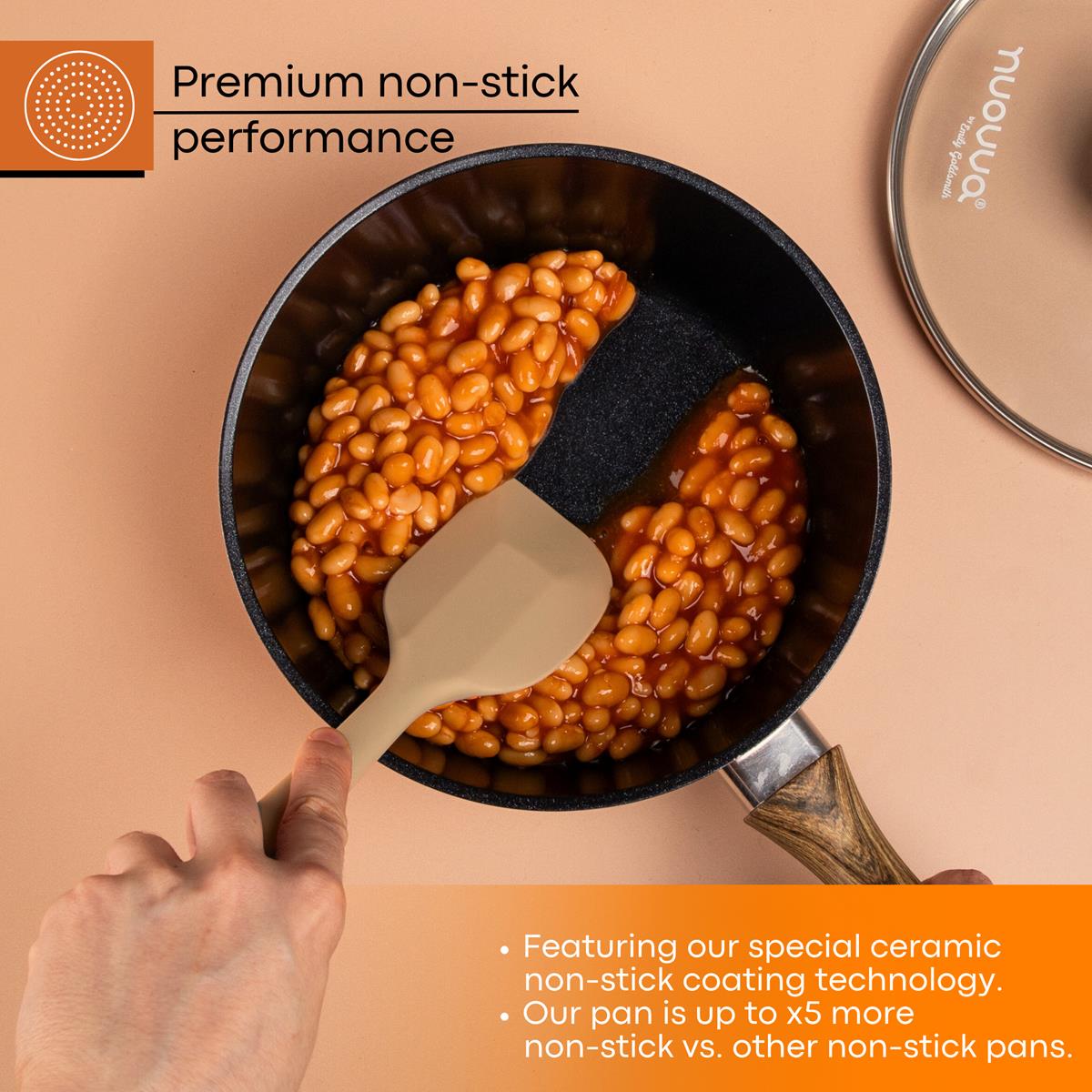 Nuovva copper saucepan with glass lid and non-stick coating 