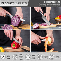 Nuovva razor sharp kitchen knife made with high carbon stainless steel for precise cutting and edge retention. 