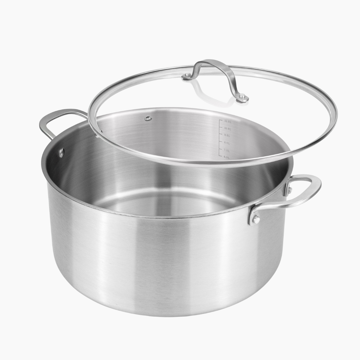 Nuovva stainless steel stockpot with glass lid and internal measuring system
