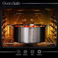 Oven safe stainless steel stockpot is induction safe and compatible on all cookware