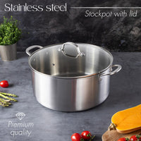 Premium quality stainless steel stocpot with glass lid for safe cooking 