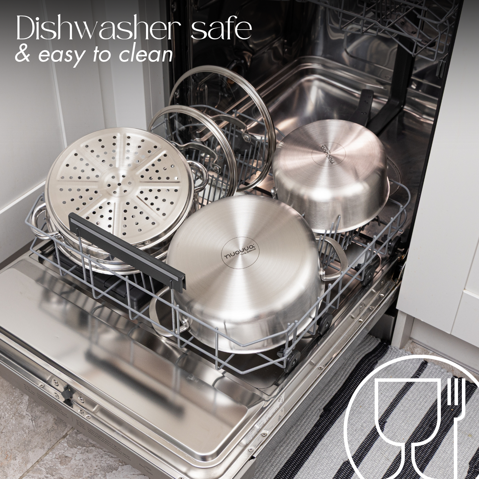 Dishwasher safe cookware set with glass lids 