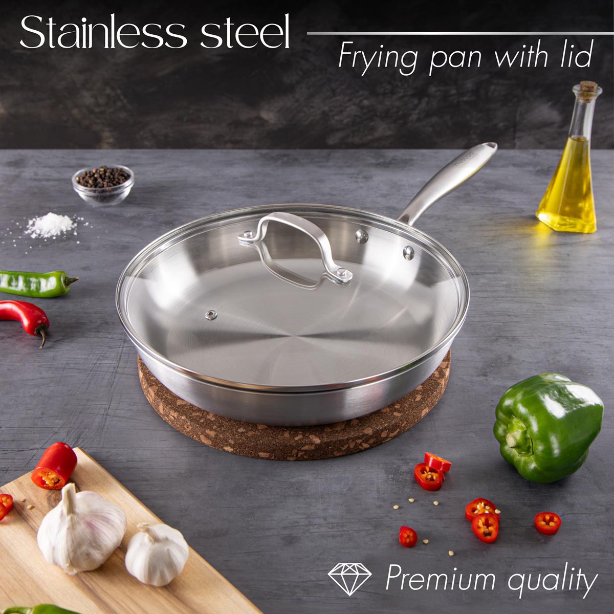 Premium quality stainless steel frying pan with lid