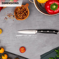 Nuovva stainless steel paring knife with 3.5inch blade and ergonomic handle. 