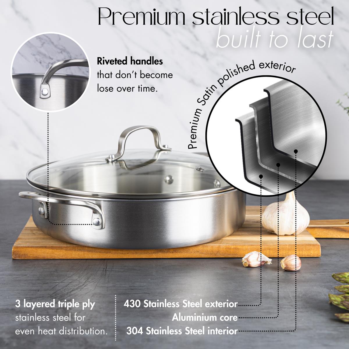 Features of the premium stainless steel casserole pot built to last 