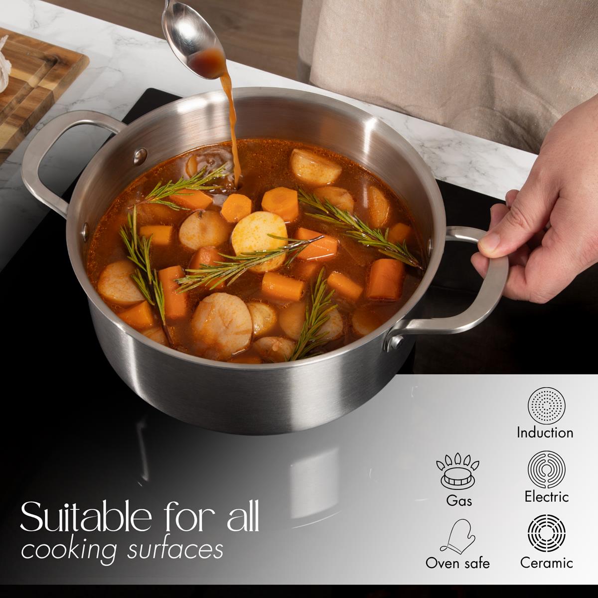 Oven safe casserole pot is suitable for all cooking surfaces