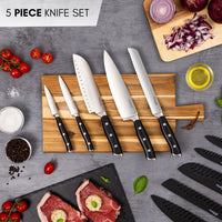 Nuovva 5 pieces kitchen knife set with protective sheath and high carbon stainless steel blade. 