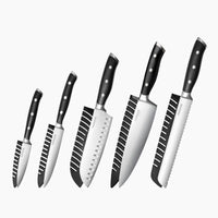 Nuovva set of 5 kitchen knives with protective sheath and stainless steel blades. 