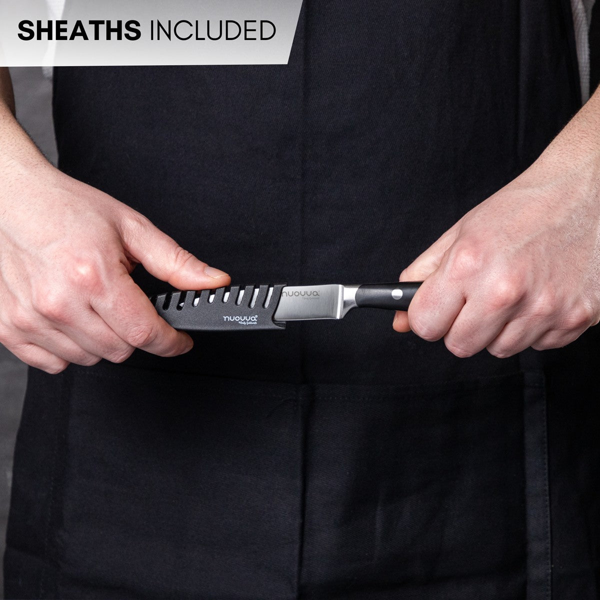 Nuovva set of stainless steel kitchen knife with protective sheath and ergonomic handle