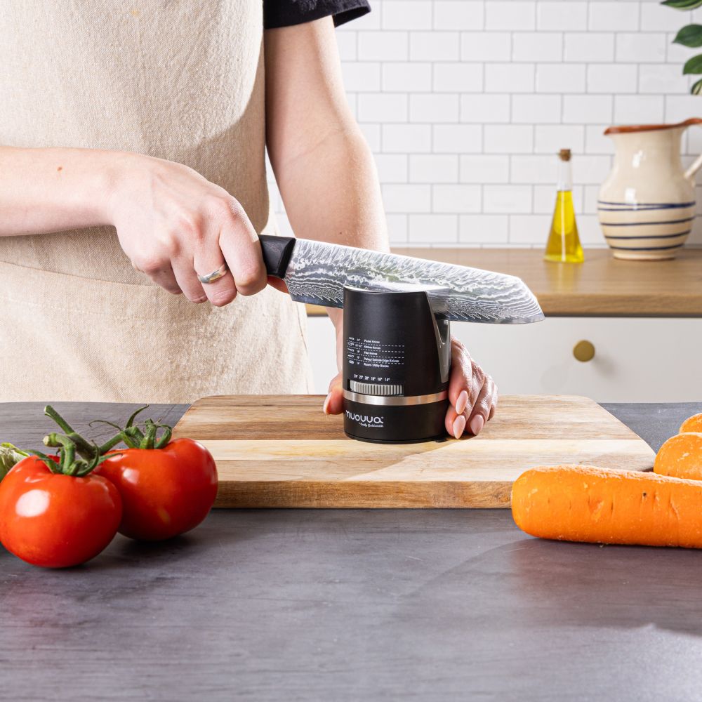 Kitchen Knife Sharpener with Suction Base, Hands-Free, Adjustable Angle, Sharpens Knives - Black