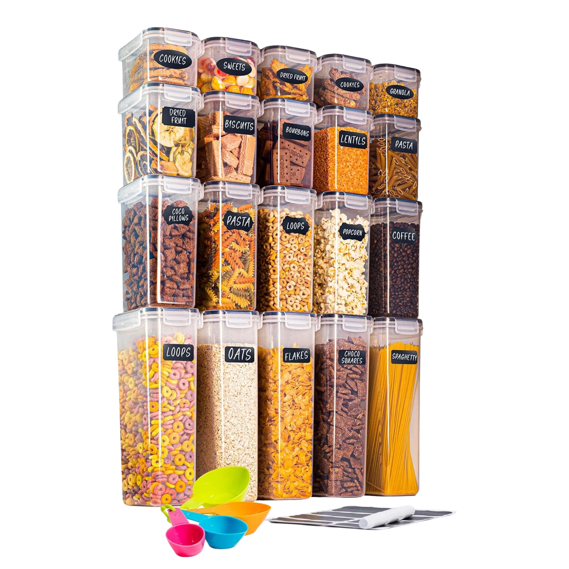 Airtight Kitchen Food Storage Containers for Cereal, Pasta, Flour, Rice, & More - Set Of 14
