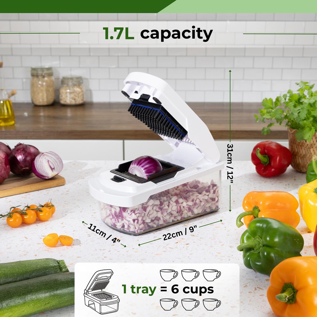 White vegetable chopper with 1.7l container capacity - up to 6 cups salad