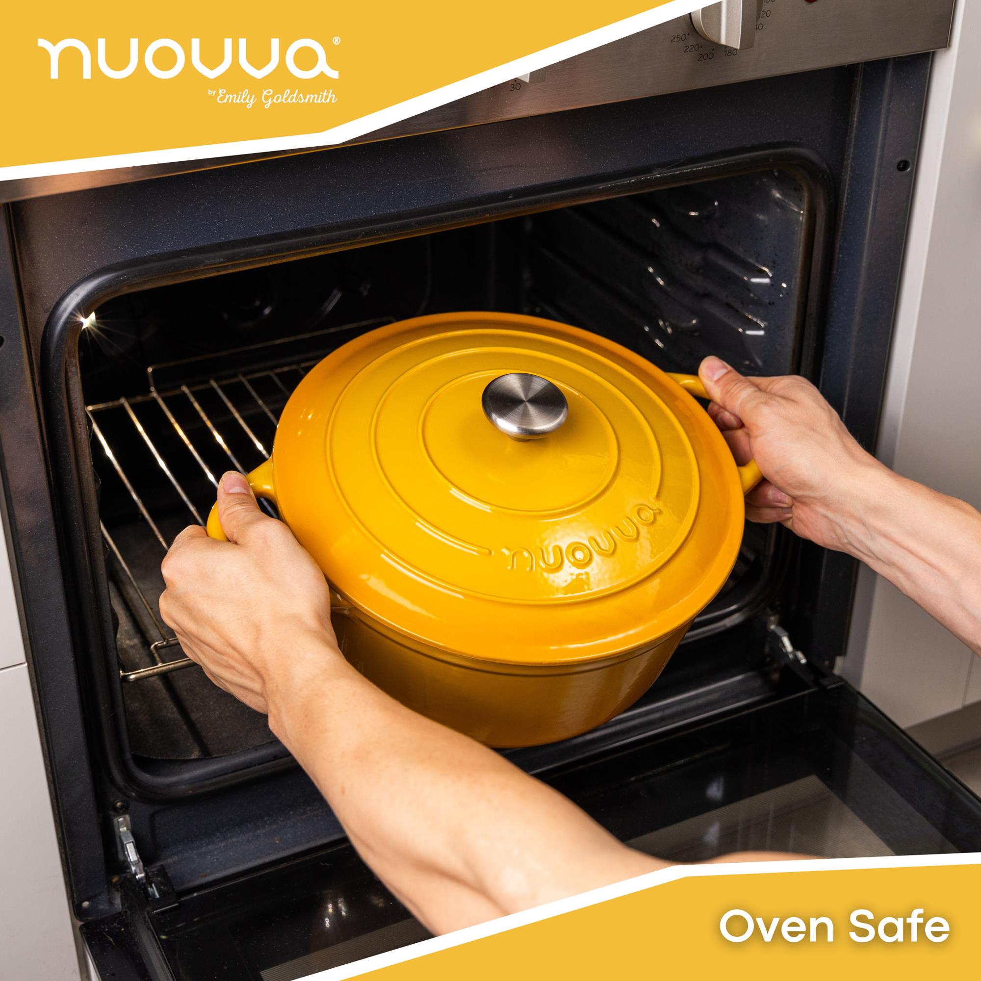 nuovva yellow cast iron oven-safe Dutch oven 