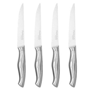 4 Stainless Steel Steak Knives with Serrated Edge
