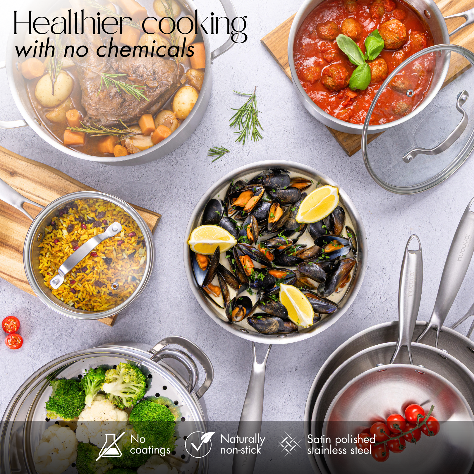 14pcs Stainless Steel Cookware Set with Glass Lids – Induction Hob Pots & Pans