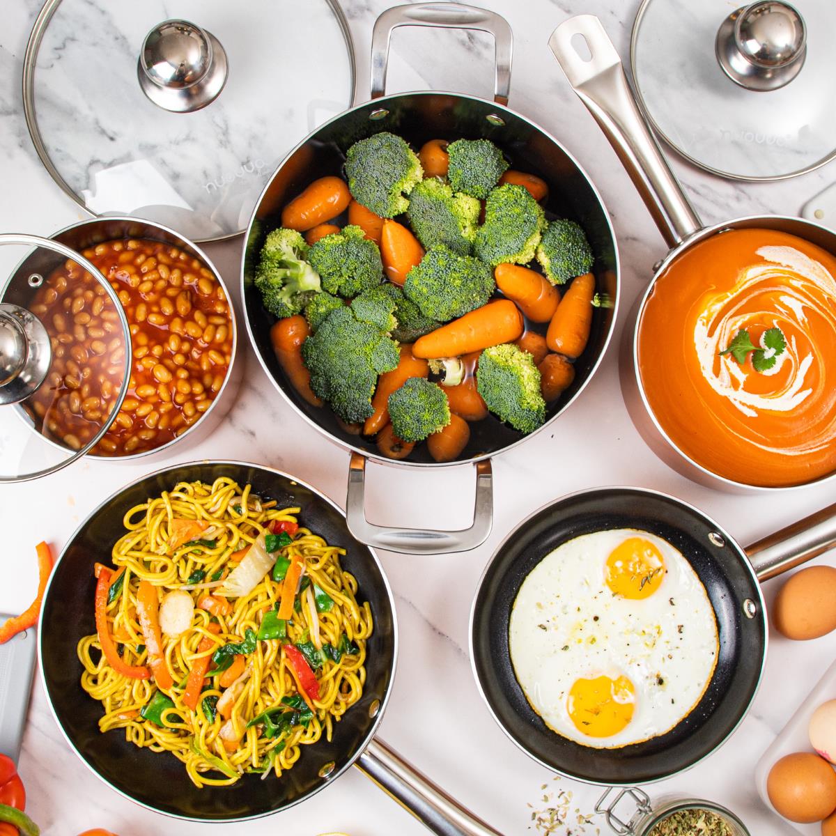 8-Piece Cookware Set – Induction Pots & Pans with Lids - Copper