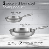 2piece stainless steel frying pan set with small and large frying pan with no coating and naturally non-stick