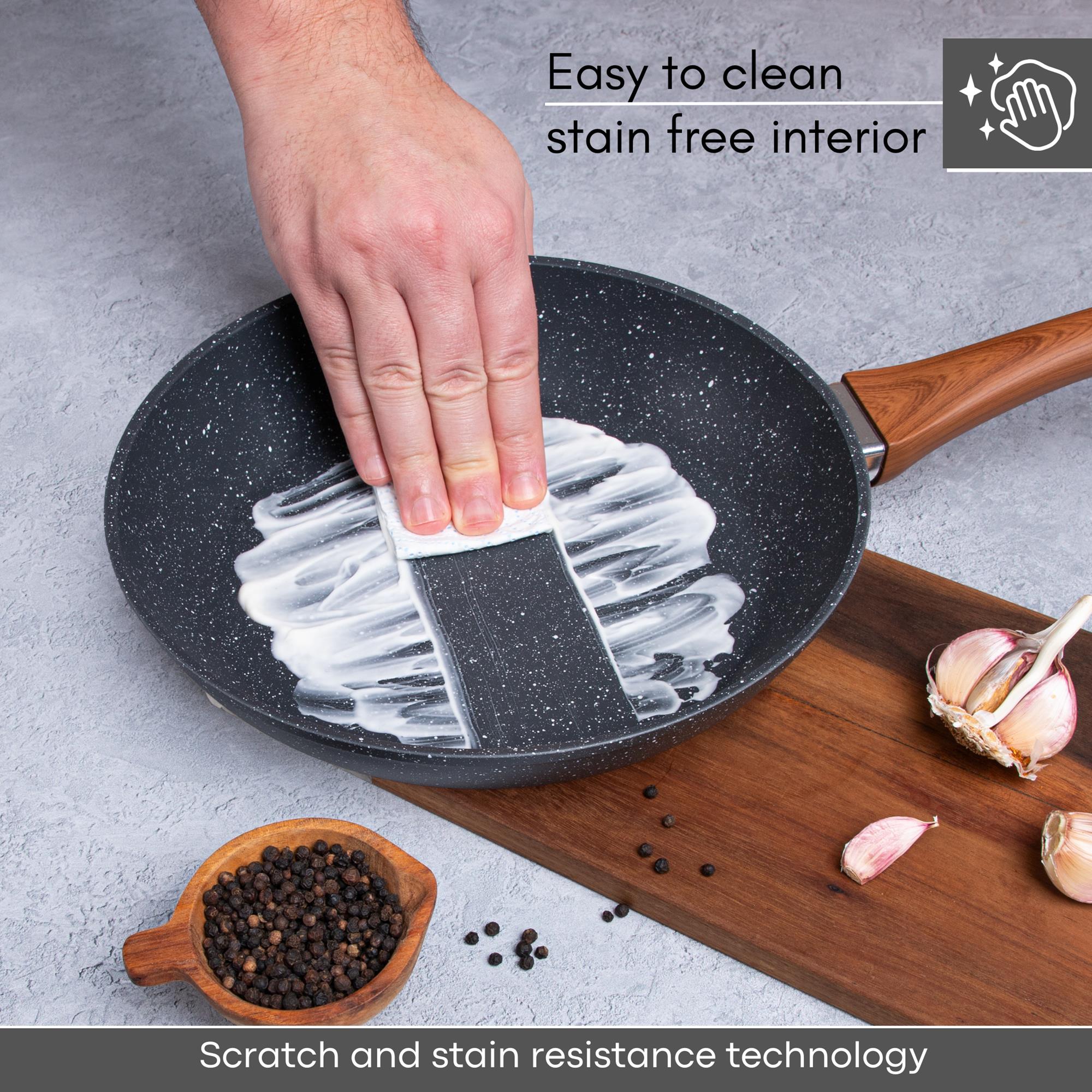 Nuovva grey granite easy to clean stain free frying pan with scratch and stain resistant technology