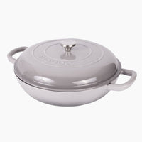 Nuovva shallow grey cast iron casserole pot with lid