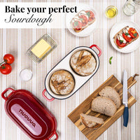 Enamelled Cast Iron Dutch Oven – Double Loaf Bread Baker, Oven Safe 16.5cm, Red