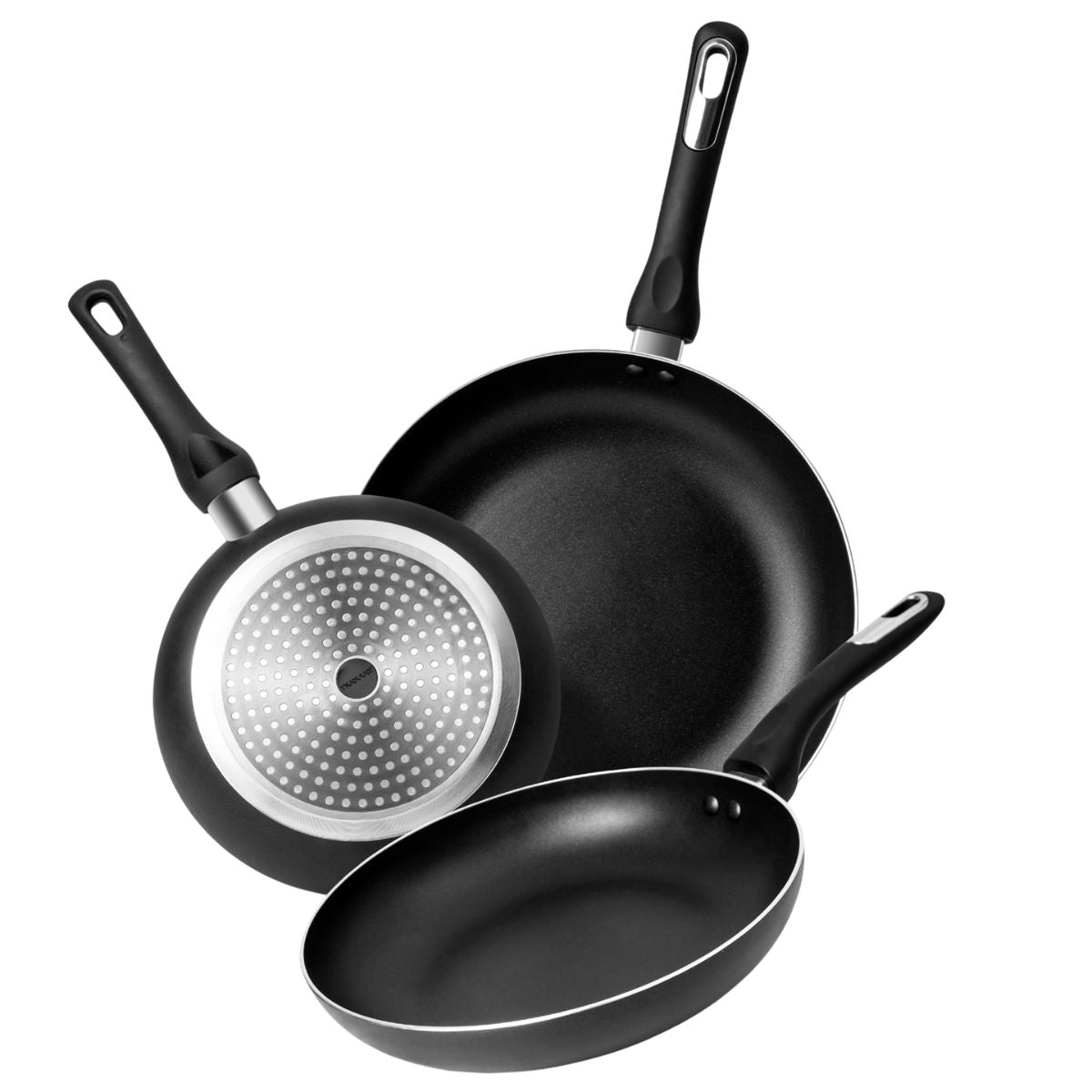 Frying Chef’s Pan Set Lightweight Induction Compatible - 3Pcs (20cm, 24cm, 28cm) Black