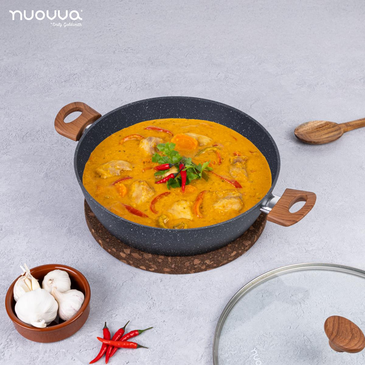 Non Stick Shallow Casserole with Glass Lid – Induction, 30cm, Marble